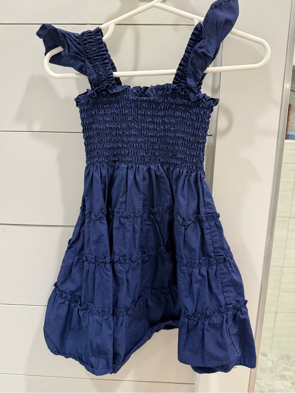 Hill House Navy Smocked Ruffle Strap Dress